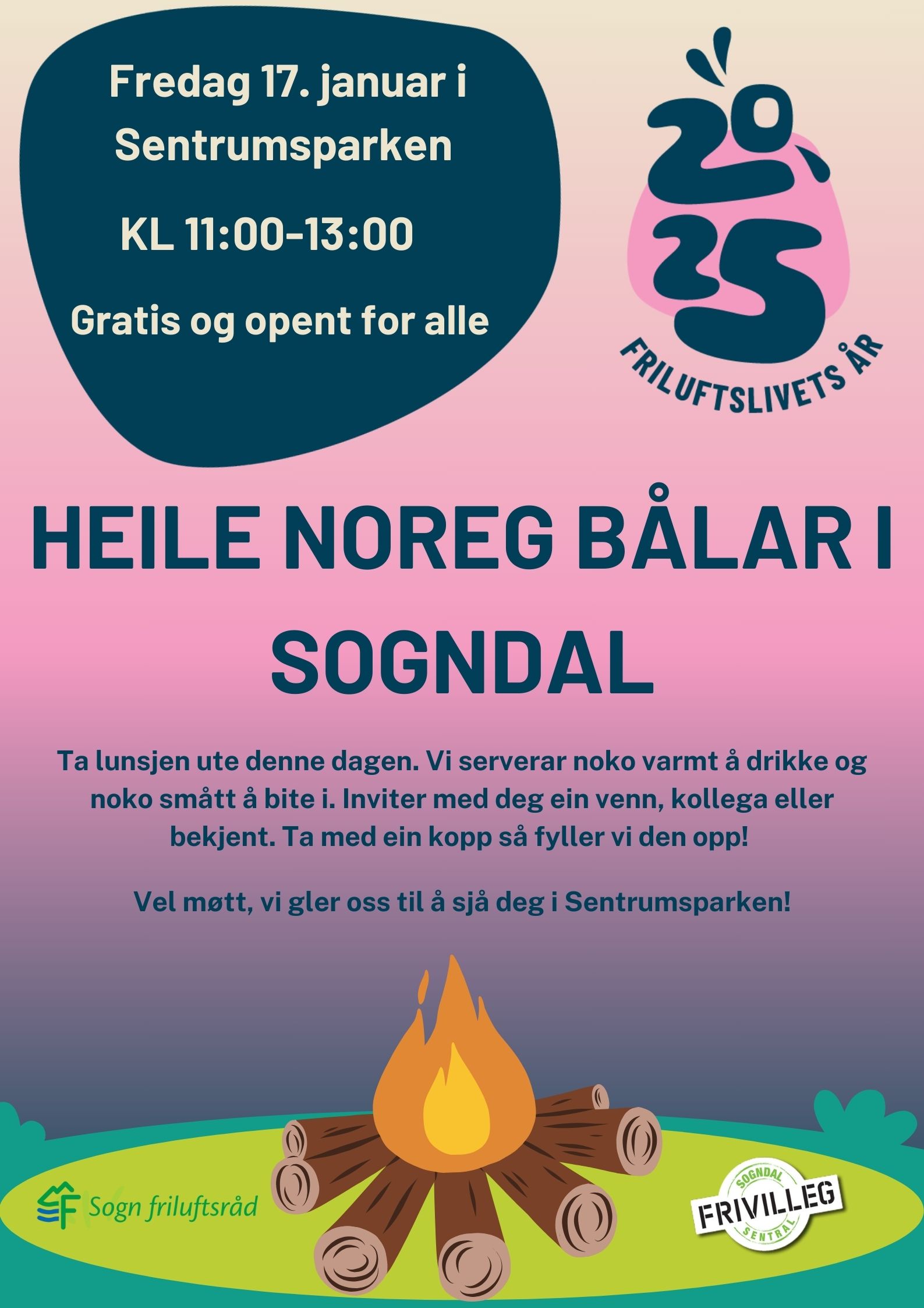 Plakat Heile Noreg Bålar i Sogndal Sentrumsparken